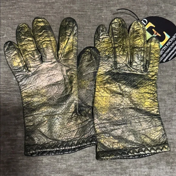 Elegant Gold ,Green and Black Leather Gloves,Hand Painted with Exclusive Paint.